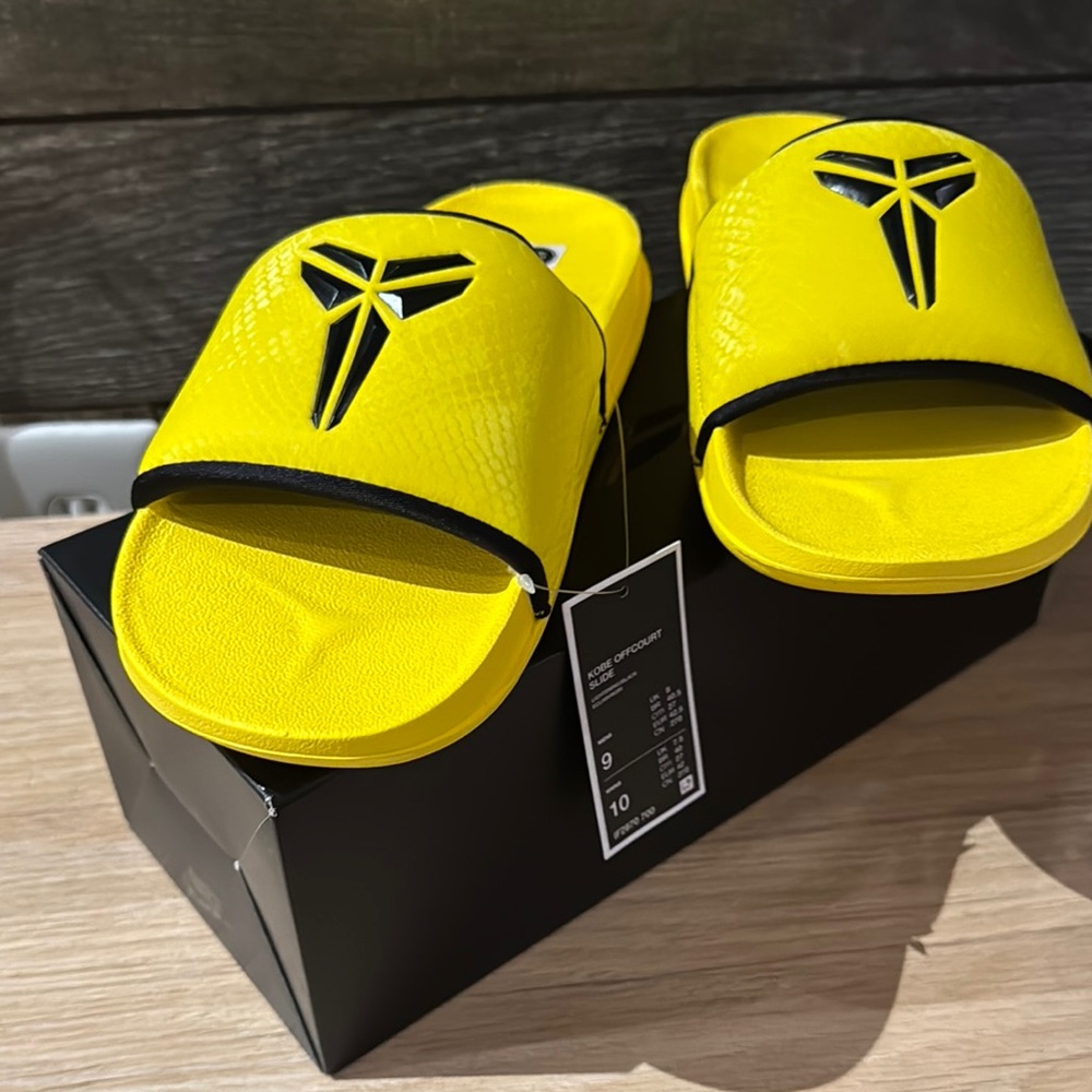 Yellow Slide Sandals with Black Logo